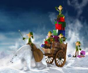 Puzzle Elves βοηθώντας Άγιος Βασίλης παραδίδει τα δώρα Χριστουγέννων